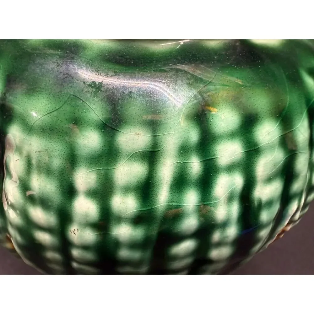 Vintage corn & husk pitcher ceramic majolica style portugal 8 inch yellow green